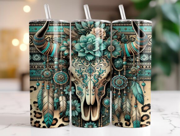 20oz Boho Cow Skull Tumbler Wrap Design Review