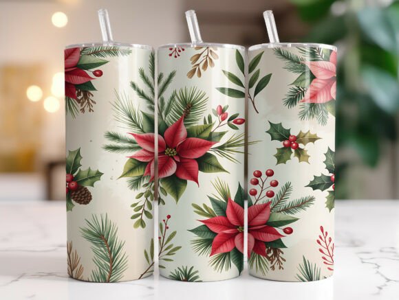 20oz Poinsettia Christmas Tumbler Wrap
