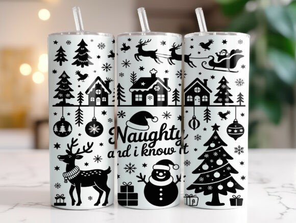 Black White Christmas Village Tumbler