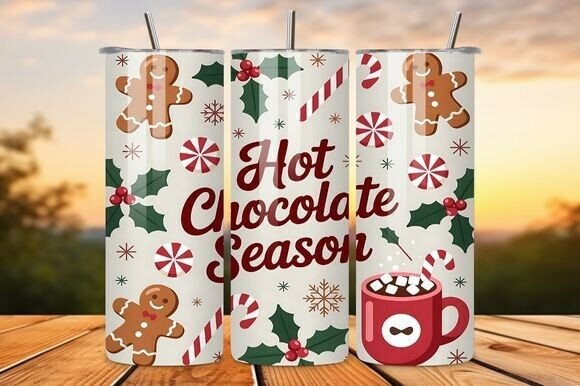 Christmas Hot Chocolate Tumbler Wrap PNG