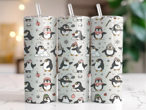 Christmas Penguin Tumbler Wrap PNG