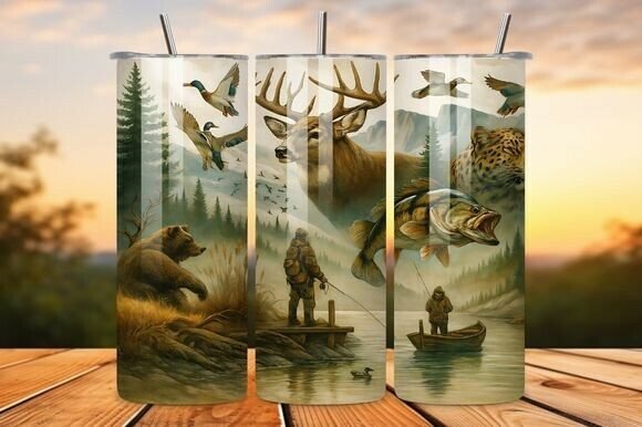 Deer Bear Fishing Tumbler Wrap PNG Review