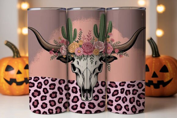 Floral Bull Skull Tumbler Wrap