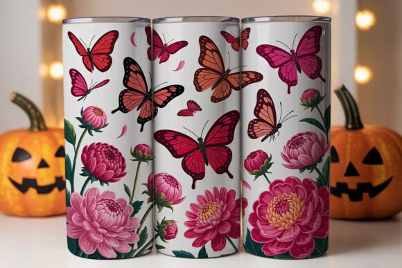 Red Butterfly Pink Flowers Tumbler Design Review