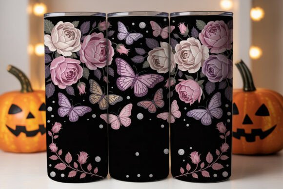Vintage Pink Roses Butterflies Tumbler