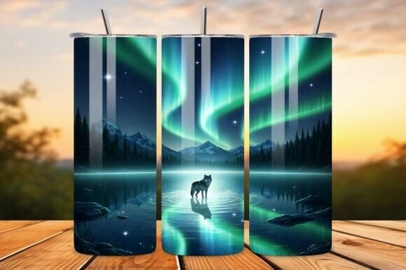 Wolf Aurora 20 Oz Tumbler Wrap PNG Review